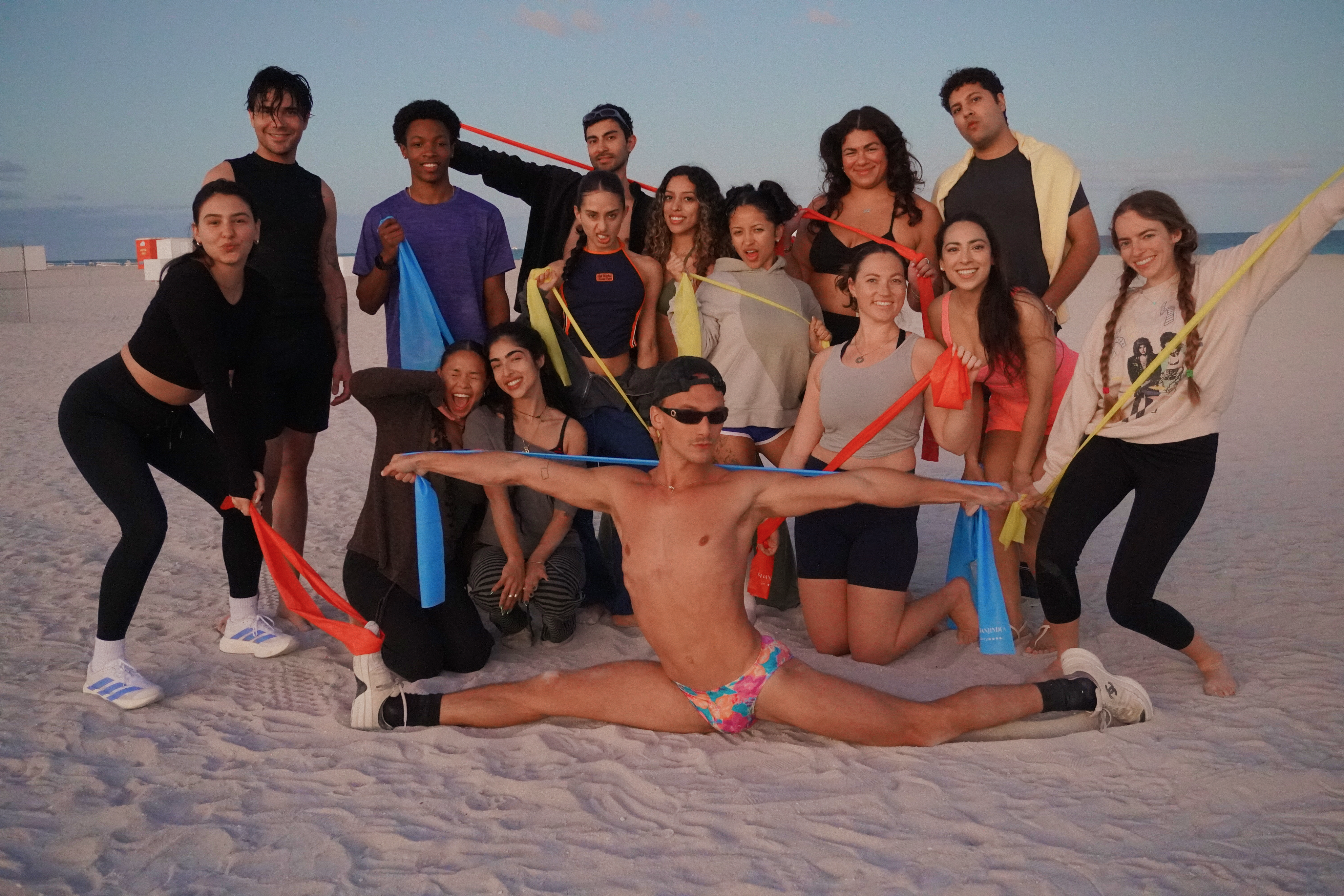 Beach stretch class wide shot